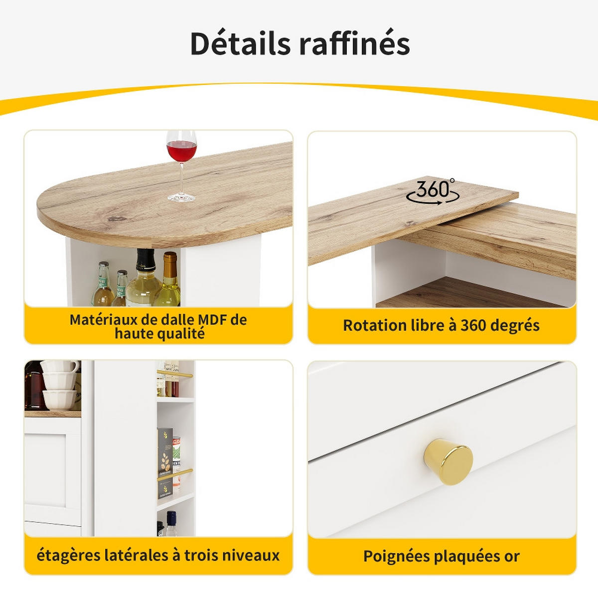 KÜCHENINSEL mit drehbarem Stehtisch und 4 Schubladen, Weiß, 105/39/102 cm - Weiß, Kunststoff (39/102/105cm) - Rolipo