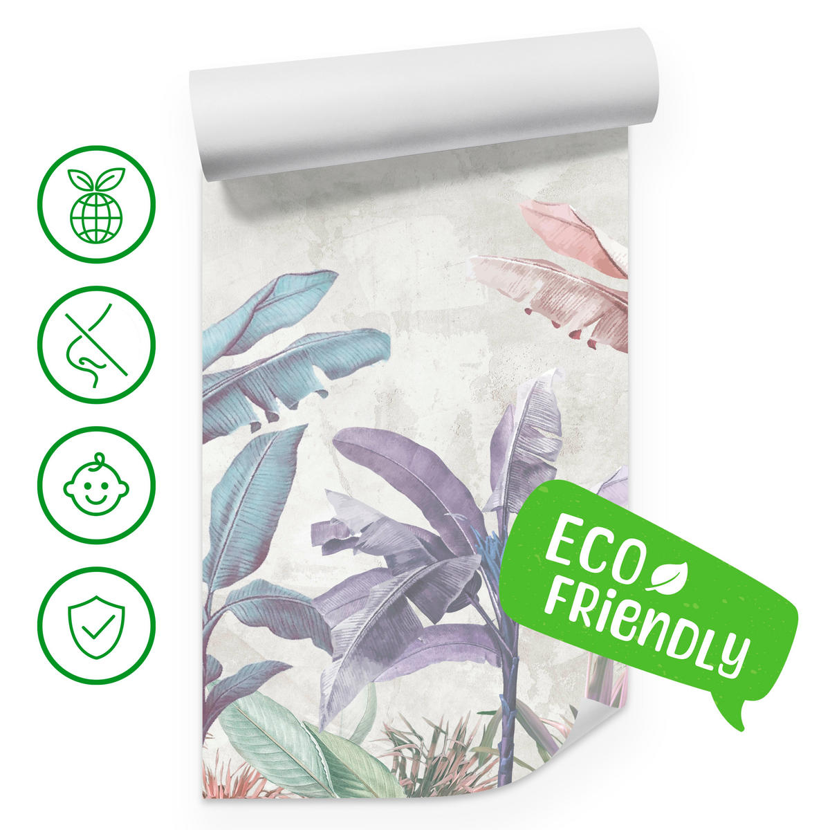 FOTOTAPETE für Schlafzimmer Bunte Bananenblätter Tropen Bäume 500x350 - Beige/Rot, Papier (500/350cm) - Muralo