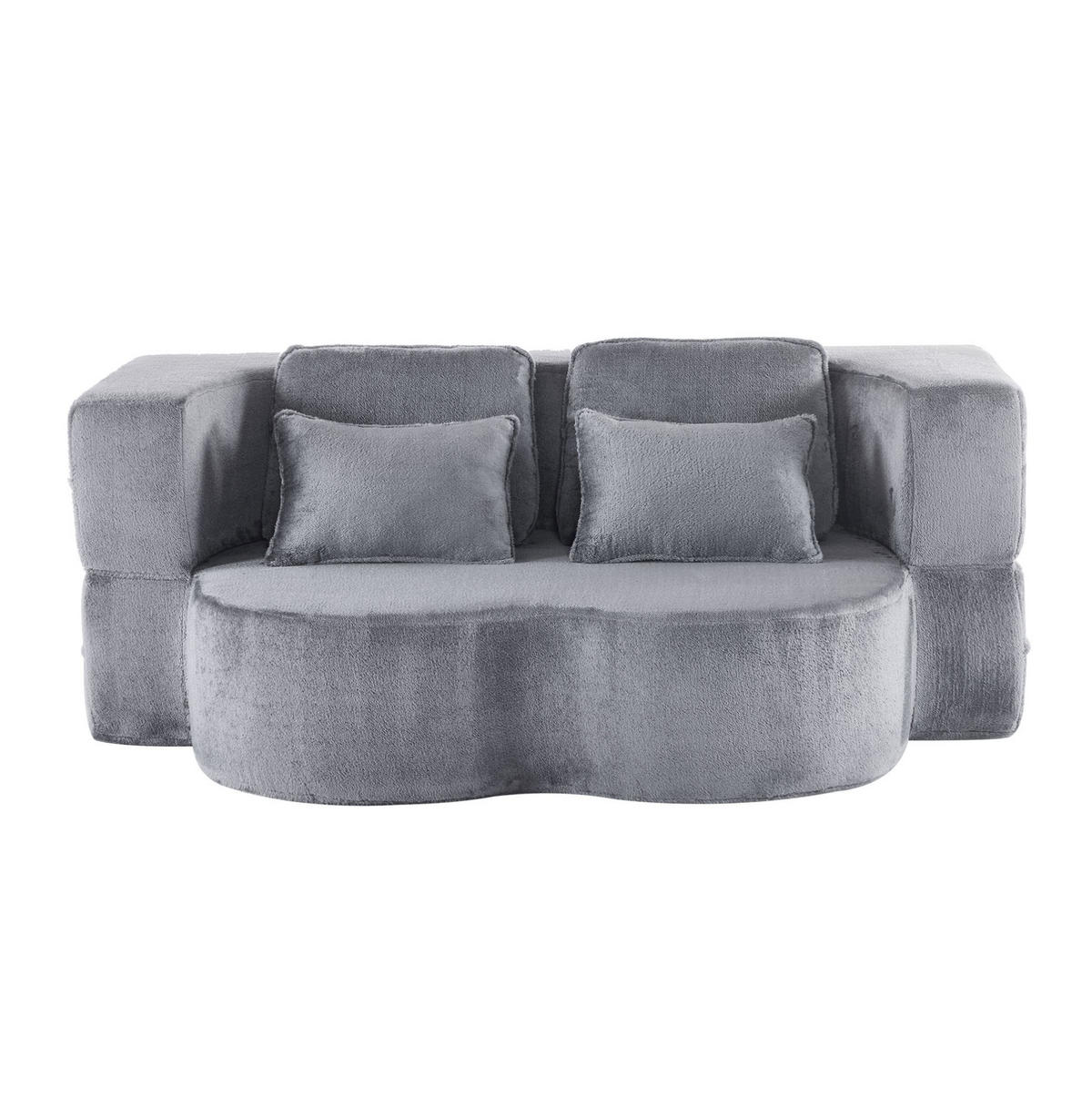 SCHLAFSOFA aus Schaumstoff und Federkern Blau/Grau klappbar mit 4 Kissen und multifunktionaler Nutzung - Grau, Kunststoff (198/76/60cm) - Modfu