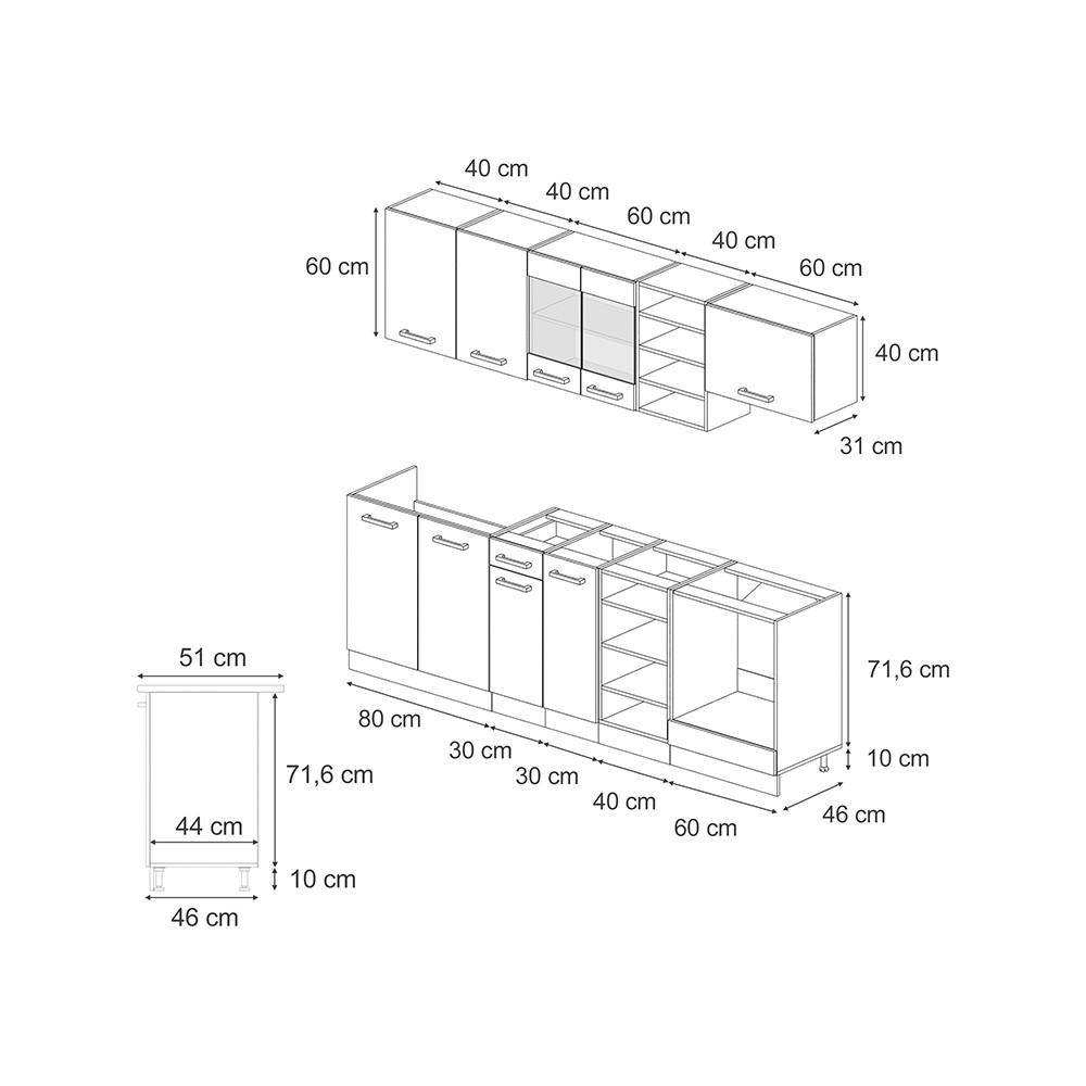 KÜCHENZEILE R-Line Goldkraft Eiche/Weiß 240 cm AP Eiche - Eiche Wotan/Weiß, Holzwerkstoff (240/81.6/60cm) - Vicco