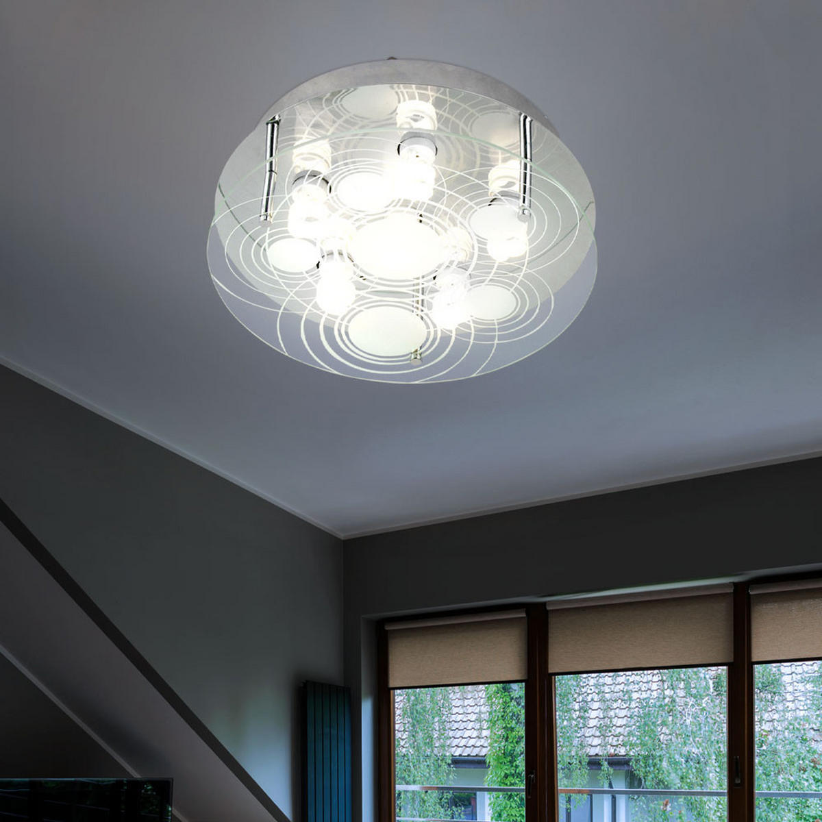 LED DECKENLEUCHTE Glas satiniert Silber - Silberfarben, Glas/Metall (33/33/12.5cm) - Globo Lighting