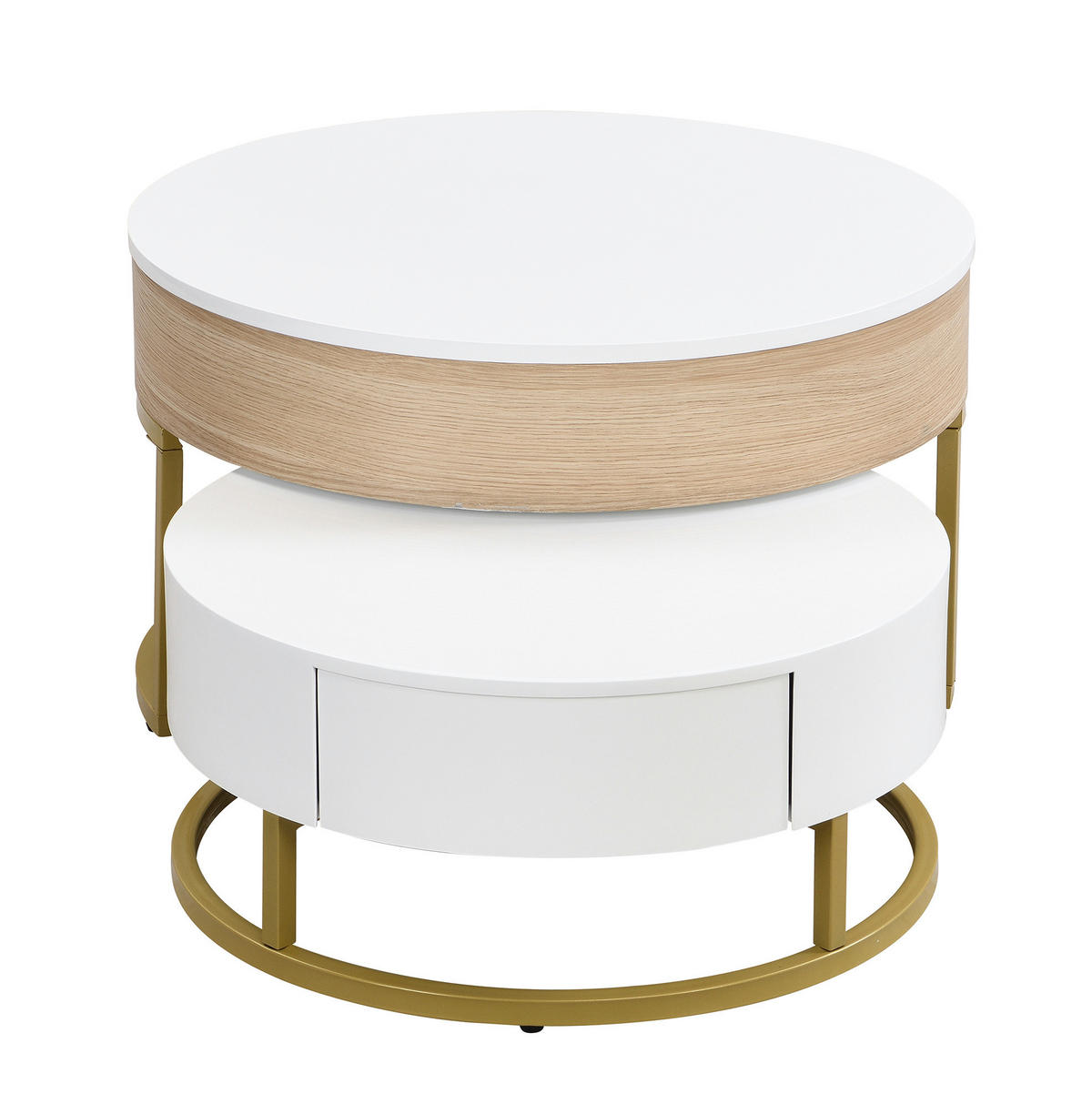 COUCHTISCH-SET aus MDF 70x70x56 cm Weiß und Gold mit höhenverstellbarer Tischplatte und Schublade - Weiß, Holzwerkstoff (70/70/56.5cm) - IVMEU