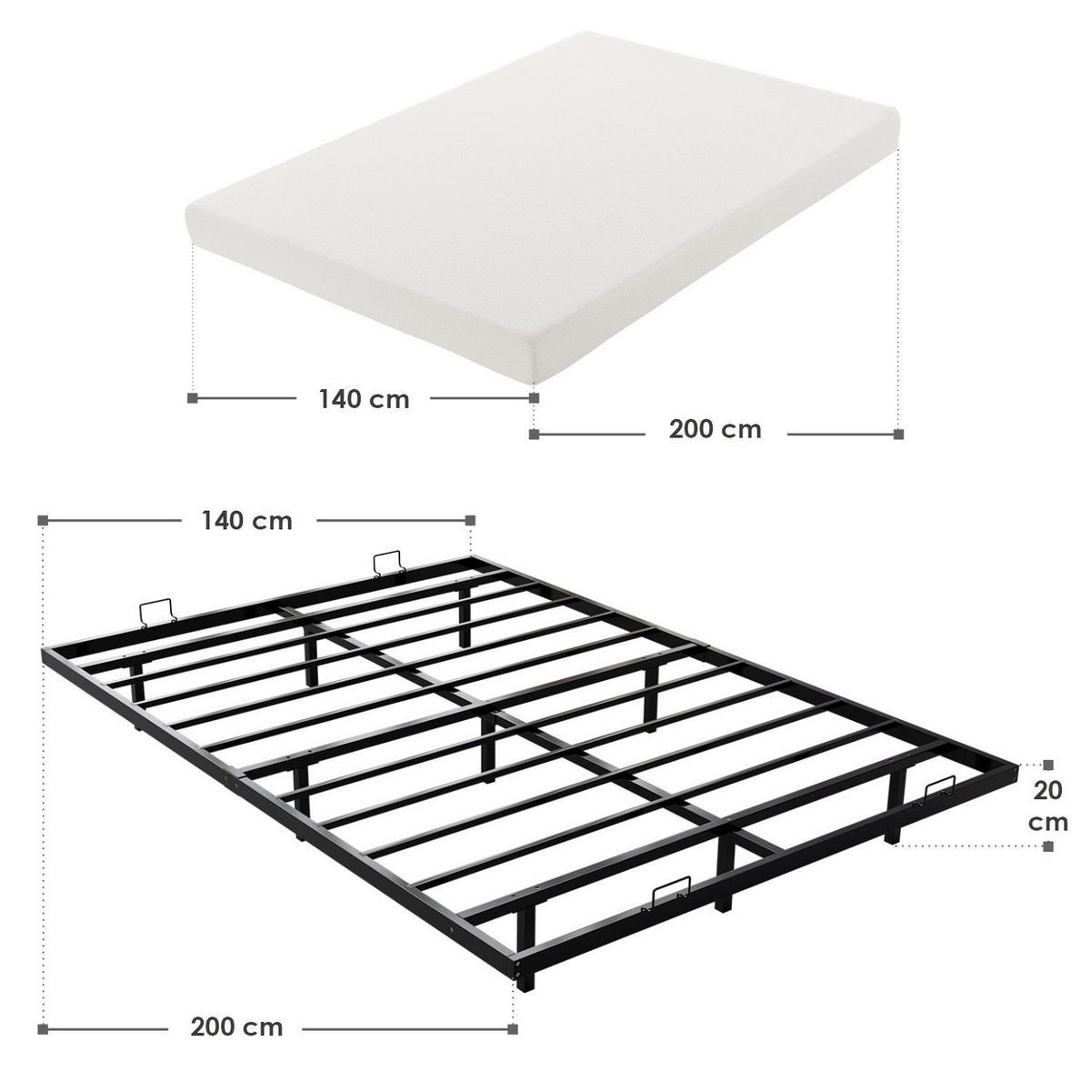 METALLBETT Palamos 140x200 cm mit LED und Matratze - Schwarz, Metall (140/200cm) - Juskys