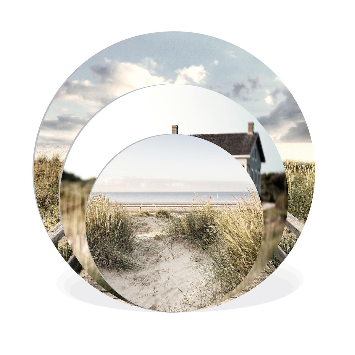 BILDERSET 3er-Set rund 55/40/25 cm Strand - Beige, Kunststoff (55/55cm) - artissimo