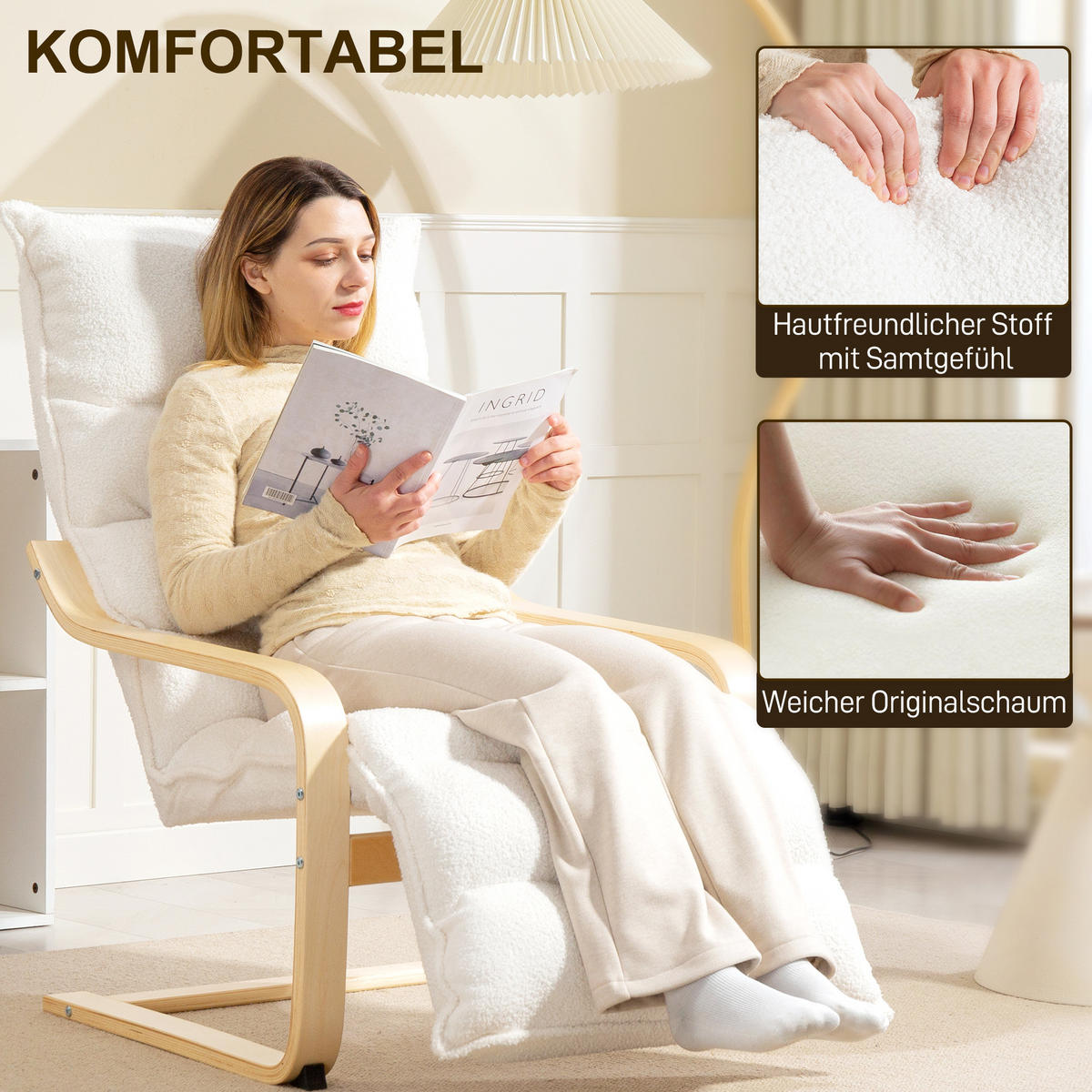 RELAXSSESSEL Sessel mit Verstellbar Fußteil, Armlehne für Wohnzimmer, Weiß - Weiß, Kunststoff (67/105/114cm) - HOMCOM