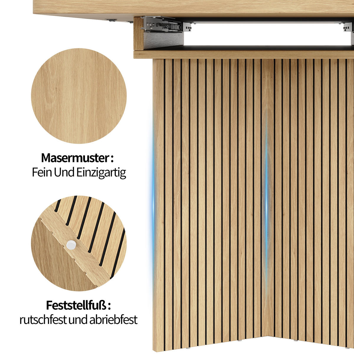 ESSTISCH ausziehbarer Naturholz + Walnuss mit Stauraum und integrierten Fächern 130-160/80/75.5 cm - Naturfarben, Holz/Holzwerkstoff (120/80/76.1cm) - Oxeza