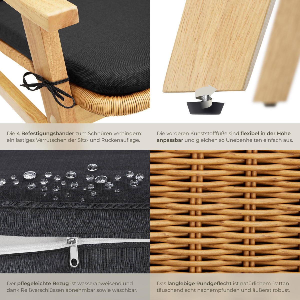 RATTAN STUHL Treviso,69 x 76 x 69,5 cm,natur - Naturfarben, Kunststoff (69/69.5/76cm) - tectake