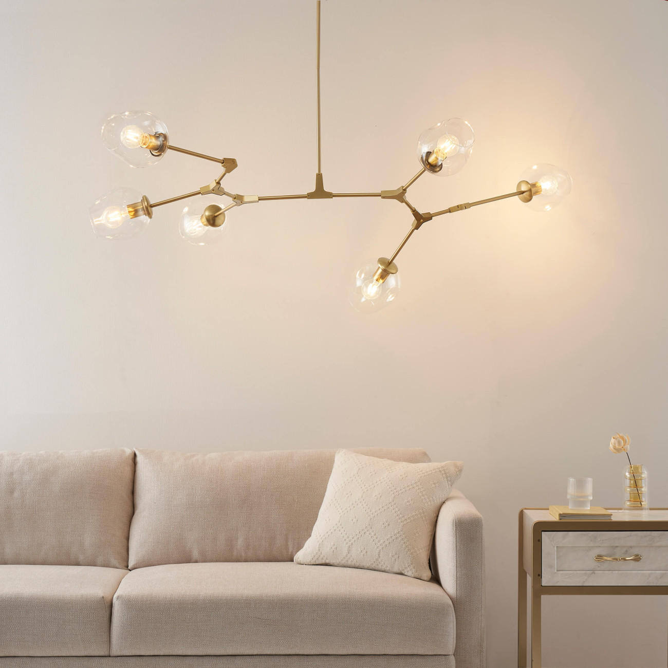 KRONLEUCHTER Ofélia, Transparent und goldfarben, 150cm - Transparent, Glas (150/150/50cm) - KOSILUM