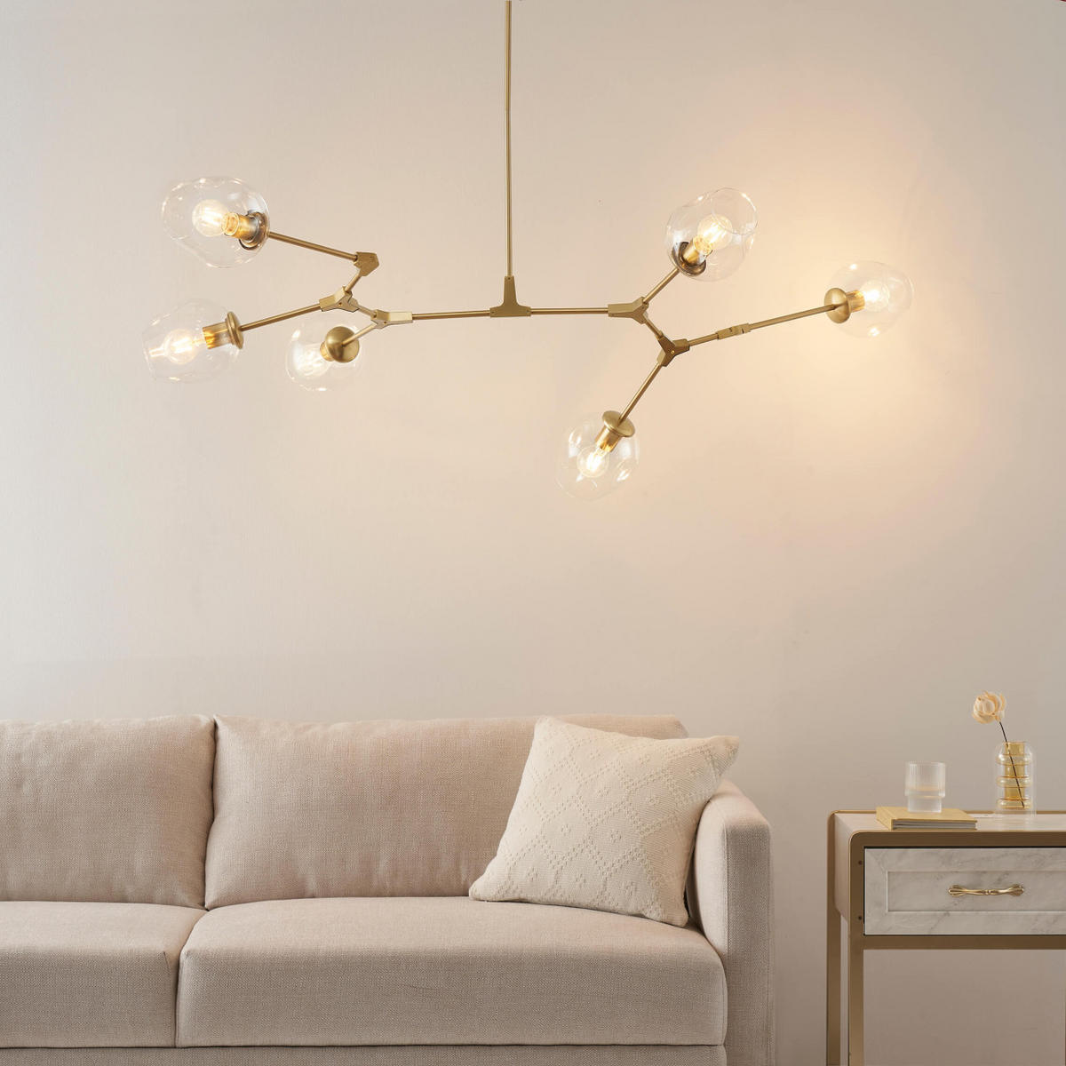 KRONLEUCHTER Ofélia, Transparent und goldfarben, 150cm - Transparent, Glas (150/150/50cm) - KOSILUM