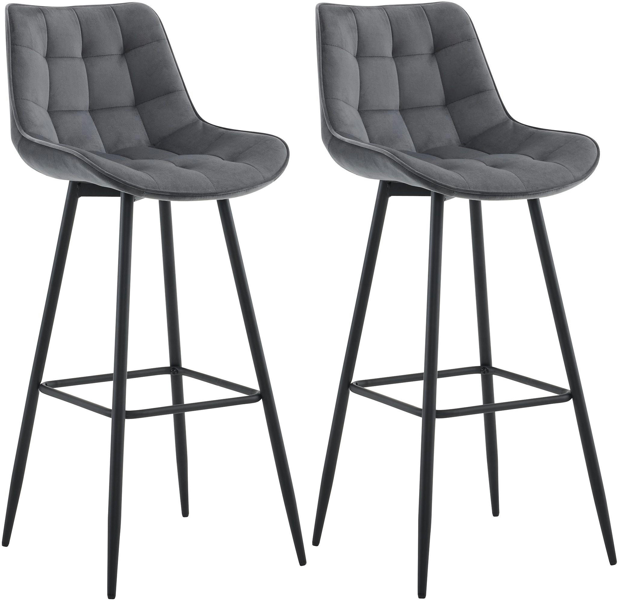 BARHOCKER 2er Set Samt dunkelgrau - Dunkelgrau/Schwarz, Textil/Metall (47/106/52cm) - CLP