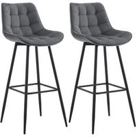 BARHOCKER 2er Set Samt dunkelgrau - Dunkelgrau/Schwarz, Textil/Metall (47/106/52cm) - CLP