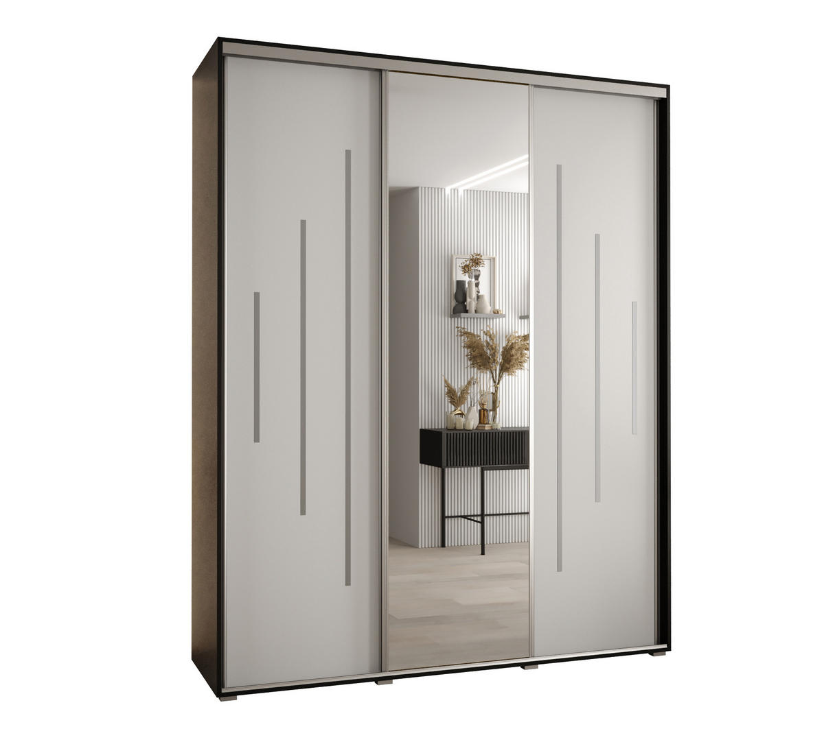 SCHWEBETÜRENSCHRANK 235,2/200/60 3-türig - Silberfarben/Schwarz, Holz/Metall (200/235/60cm) - Abiks Möbel