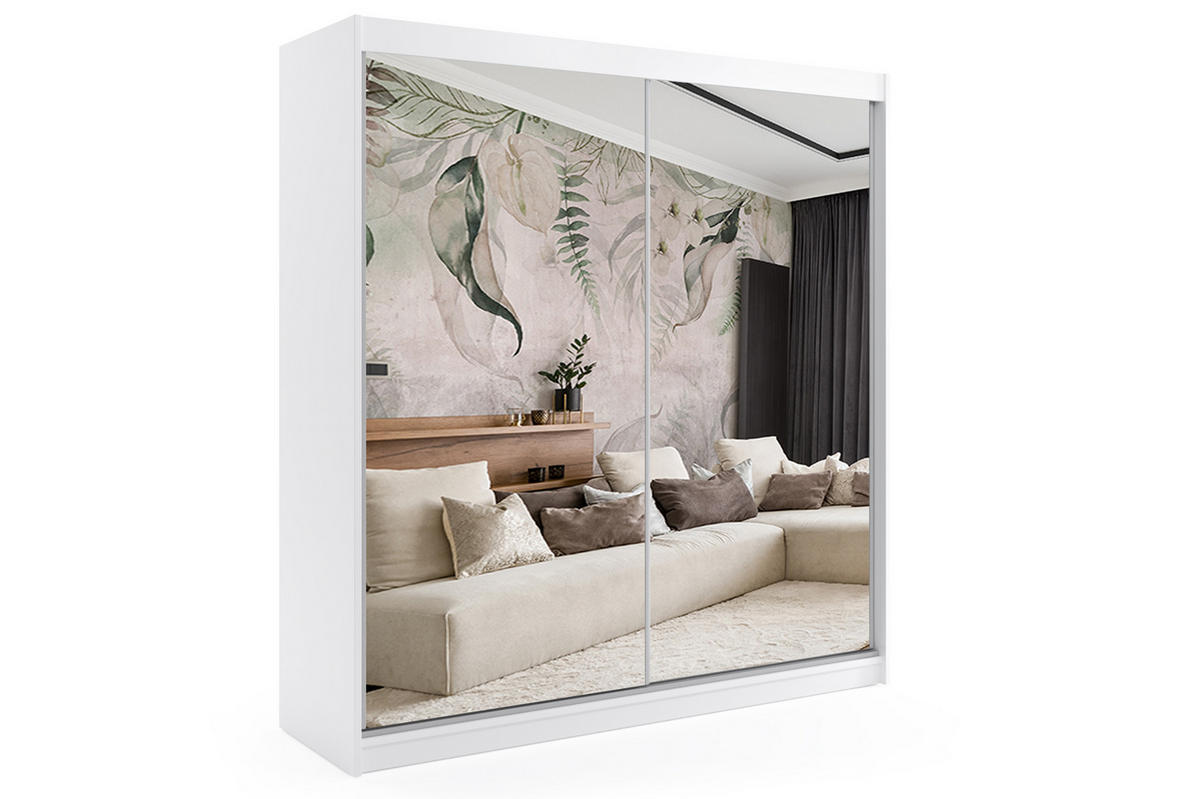 KLEIDERSCHRANK mit Spiegel-Schiebetüren und Aluminium-Leisten - DEBI - 200 cm Weiß - Weiß, Holzwerkstoff (200/216/61cm) - ALTDECOR
