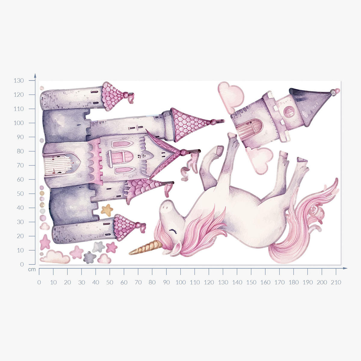 WANDAUFKLEBER 130x213cm - Einhornschloss und Ballons - Multicolor, Kunststoff (130/213/0.1cm) - Wallfluent