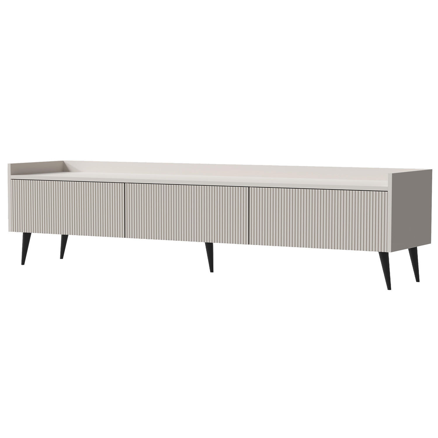 Beautysofa NÍZKÁ KOMODA Amfali se 3 výklopnými dvířky, drážkovaná čela, systém Push-to-open, kovové nohy, 180 cm, kašmír