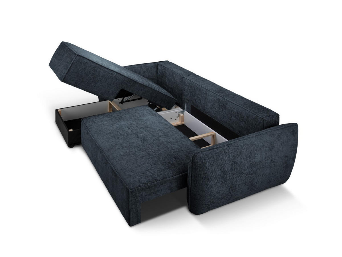 AUSKLAPPBARES-ECKSOFA links mit Container Kaelle aus Chenille-Stoff königsblau 4 Sitzplätze - Blau, Textil (165/252cm) - Micadoni