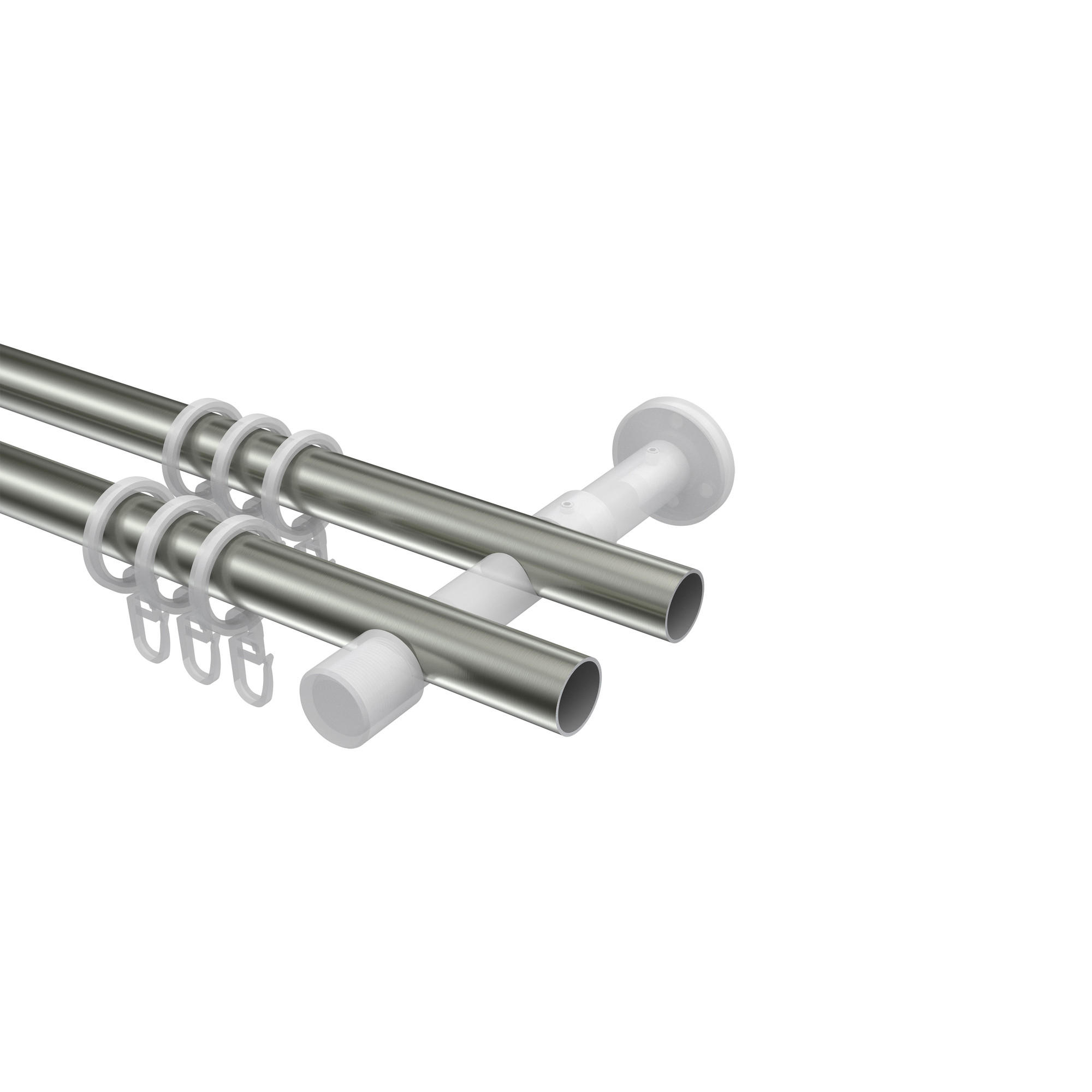 GARDINENSTANGE Prestige Zoena 200 cm, 2-läufig, 20 mm Ø Edelstahl-Optik - Edelstahlfarben, Metall (200cm) - INTERDECO