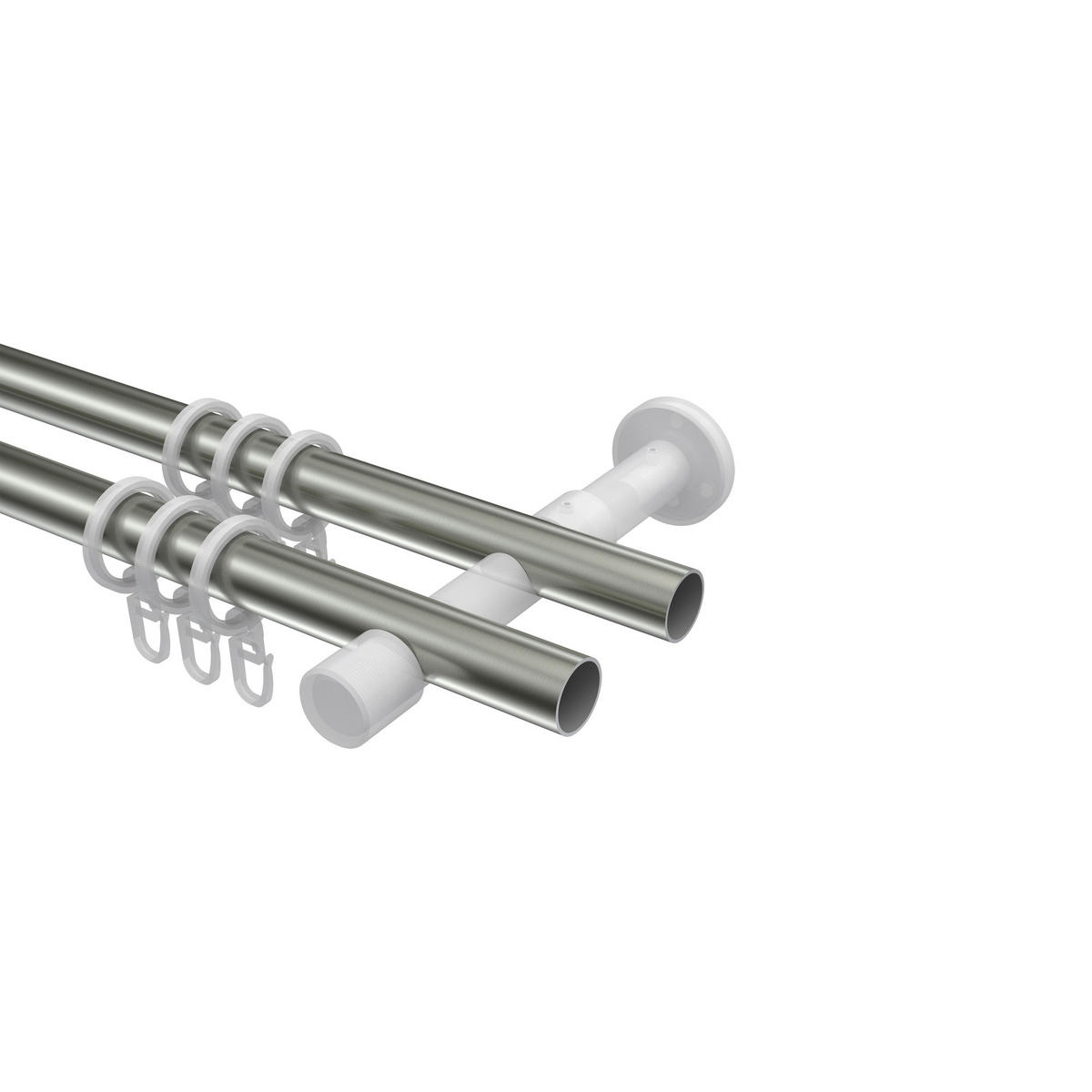 GARDINENSTANGEN-SET Prestige Mavell 120 cm, 2-läufig, 20 mm Ø Edelstahl-Optik - Edelstahlfarben/Silberfarben, Metall (120cm) - INTERDECO