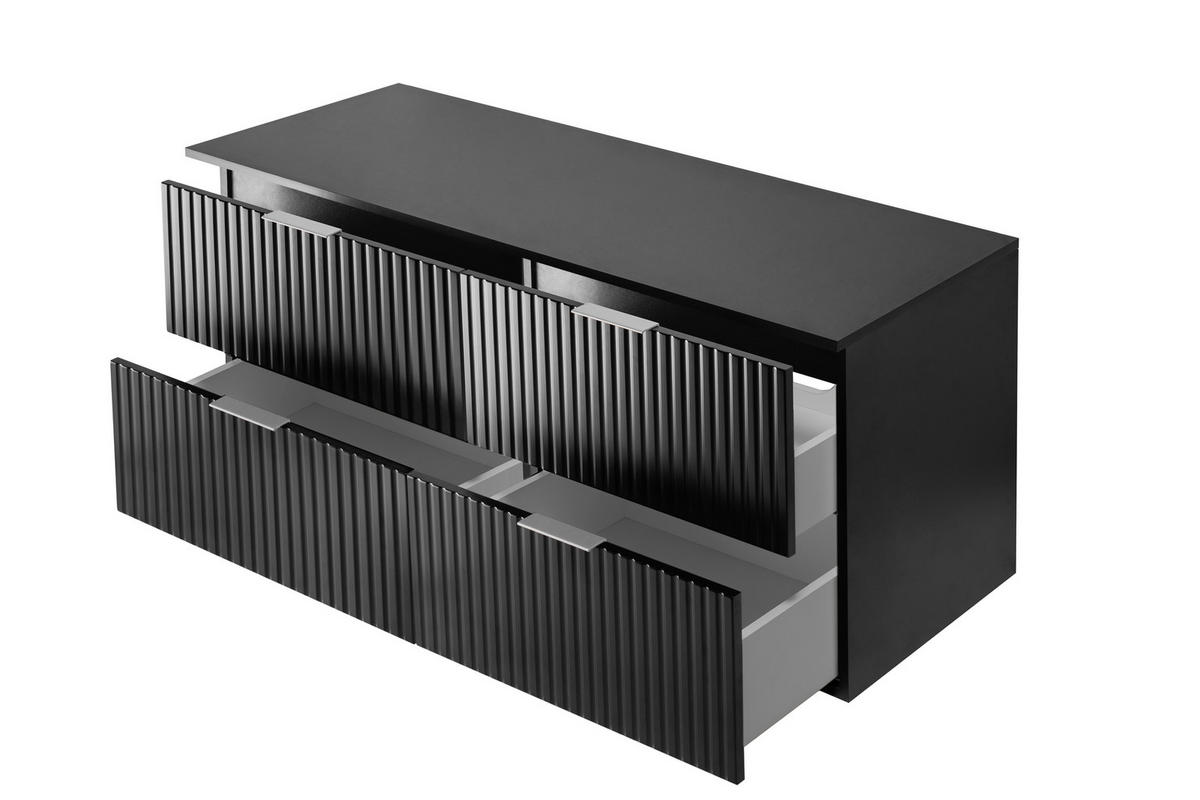 WASCHBECKUNTERSCHRANK, Mattschwarz, 120 (2 x 60) x 57 x 46 cm, silberner Griff + Arbeitsplatte - Silberfarben/Schwarz, Holzwerkstoff (120/57/46cm) - 3XE LIVING