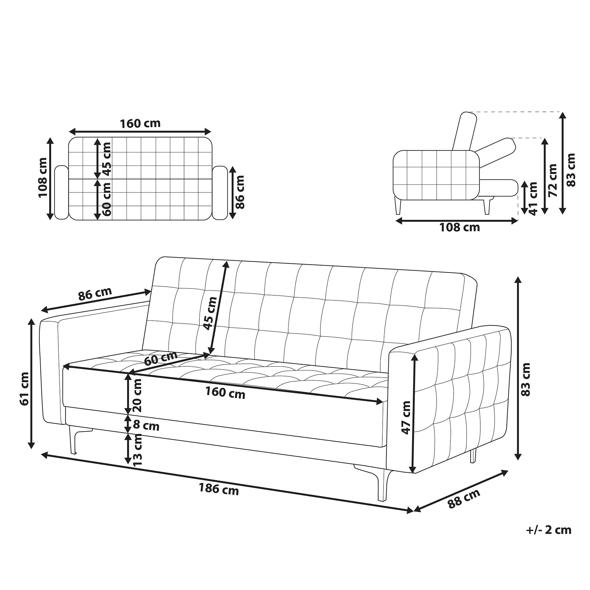 Thumbnail - Beliani 3-Sitzer-Schlafsofa, Schwarz, Textil, 186x83x88 cm, Wohnzimmer, Sofas & Couches, Schlafsofas