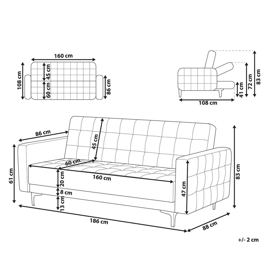 Thumbnail - Beliani 3-Sitzer-Schlafsofa, Schwarz, Textil, 186x83x88 cm, Wohnzimmer, Sofas & Couches, Schlafsofas
