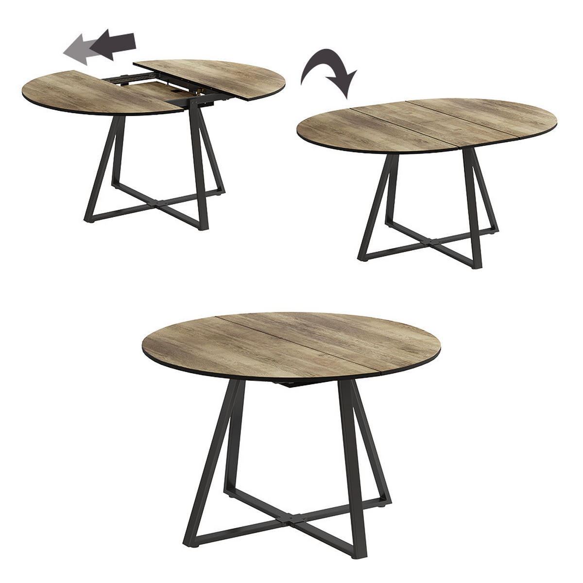 JÍDELNÍ STŮL Loyd Rustikální dub/černá - divoký dub/černá, kompozitní dřevo (120/120/75.8cm) - Vicco