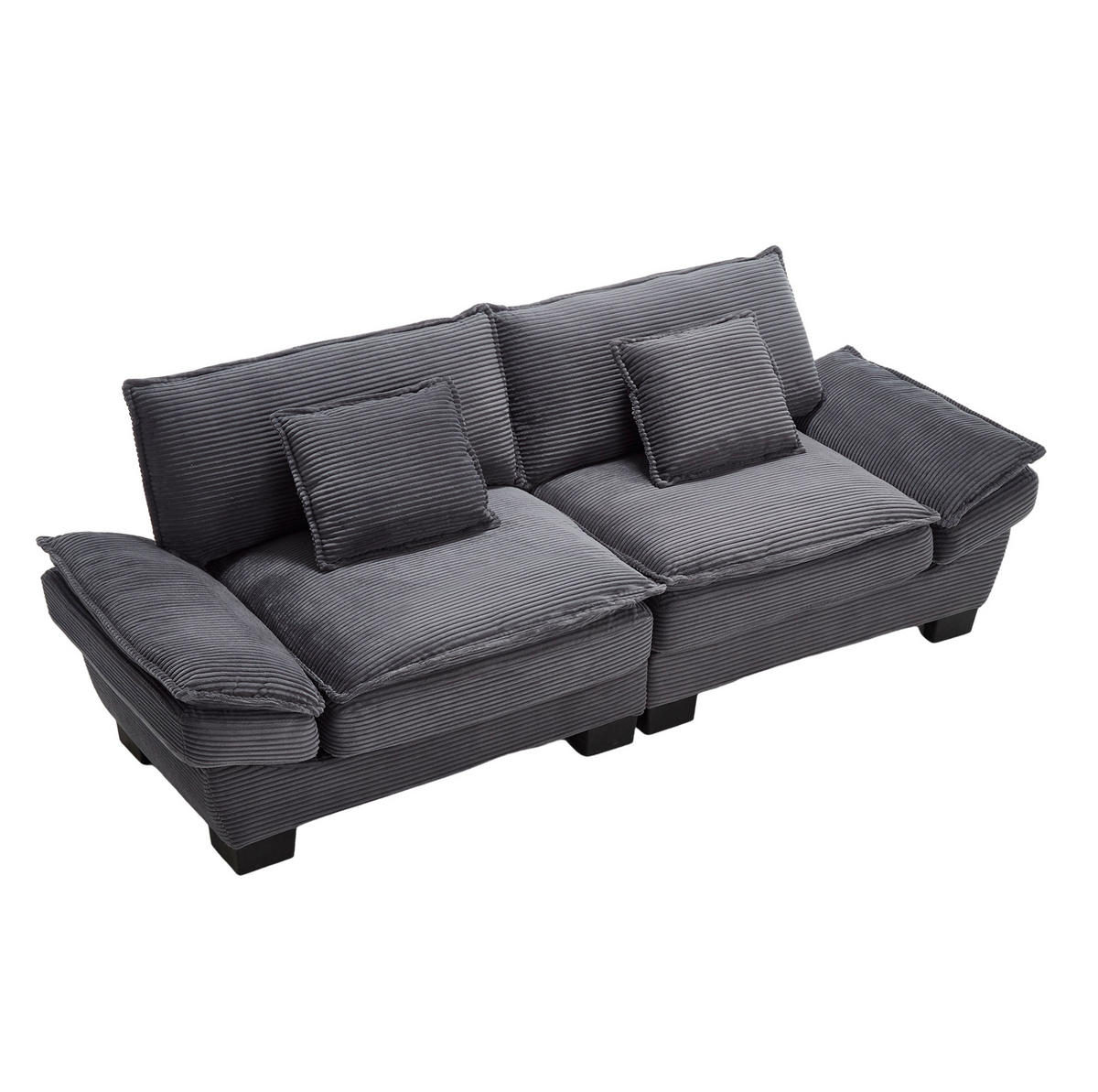 SOFA 2-Sitzer Velours Dunkelgrau mit Kissen und robustem Holzrahmen 224/81/81 cm - Dunkelgrau, Textil (224/81/81cm) - OKWISH