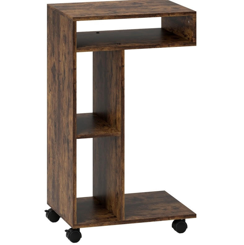 BEISTELLTISCH 40/30/69 cm in Rustikalbraun mit 3 Fächern und 4 Rollen - Braun, Holz (40/30/69cm) - Flora Grace