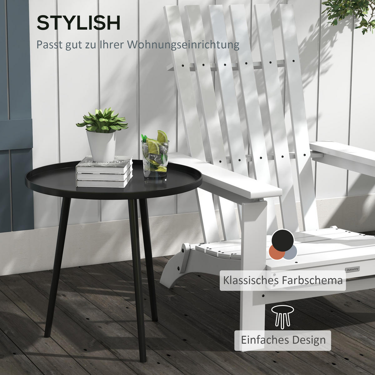 GARTEN BEISTELLTISCH, Schwarz, Stahl - Schwarz, Metall (40/40/50cm) - Outsunny