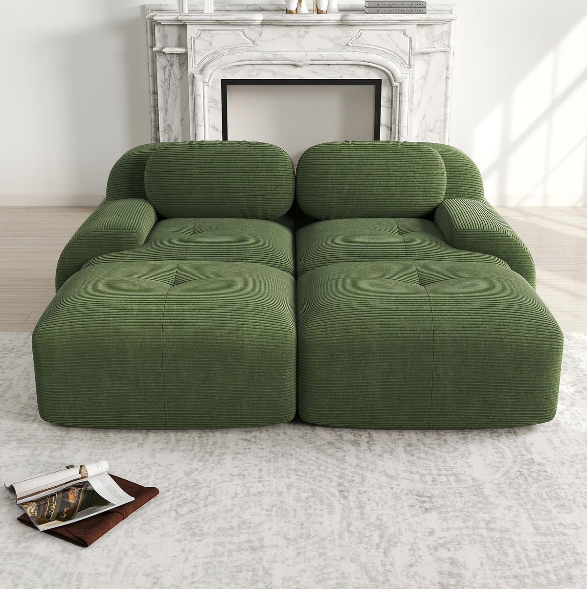 ECKSOFA 208/178/75 cm grün aus Cordstoff modular, rahmenlos und montagefrei - Grün, Textil (178/208cm) - OKWISH