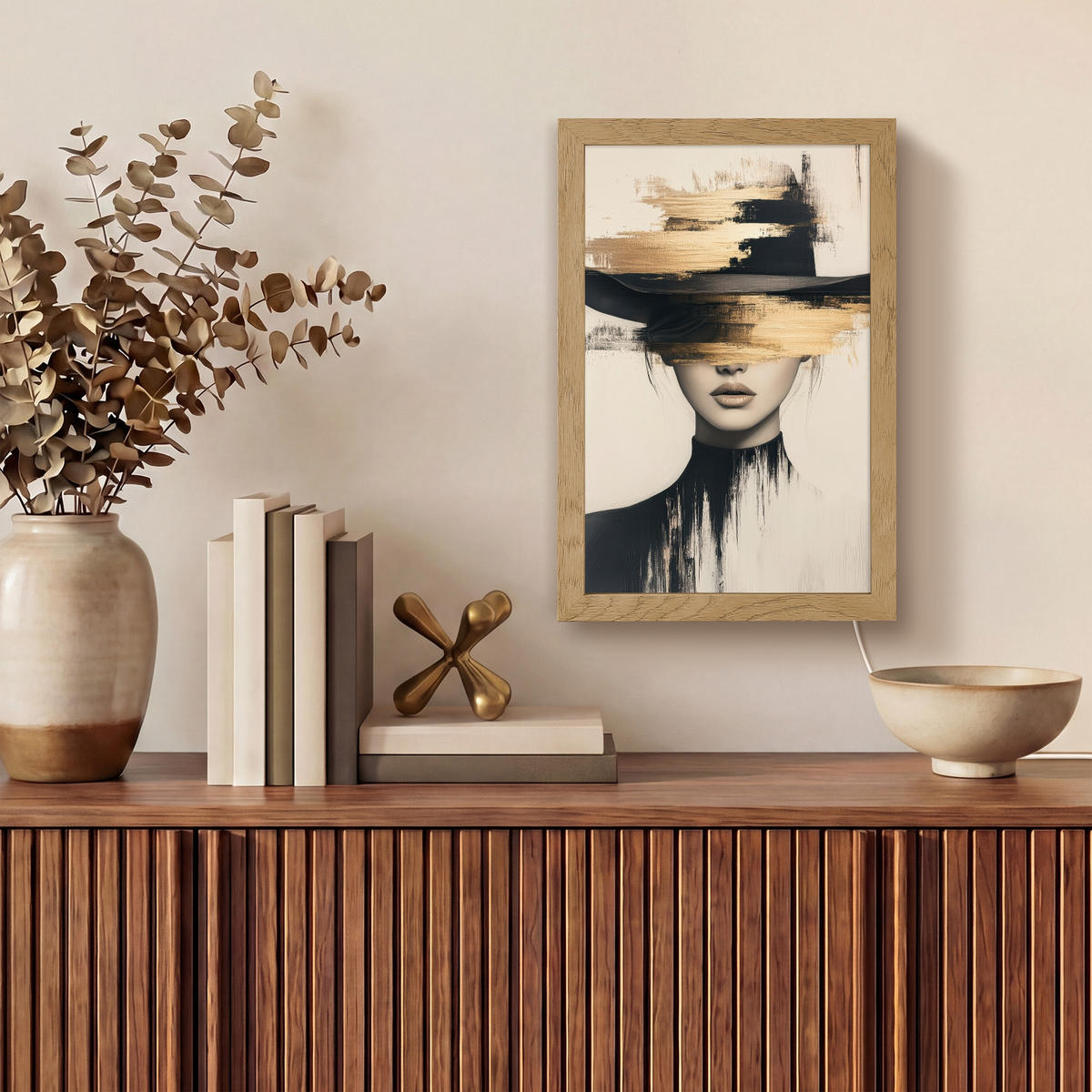 NÁSTĚNNÁ LAMPA Žena - klobouk - barva 20x30 cm - krémová, kompozitní dřevo (20/30/8cm) - OnlyWow