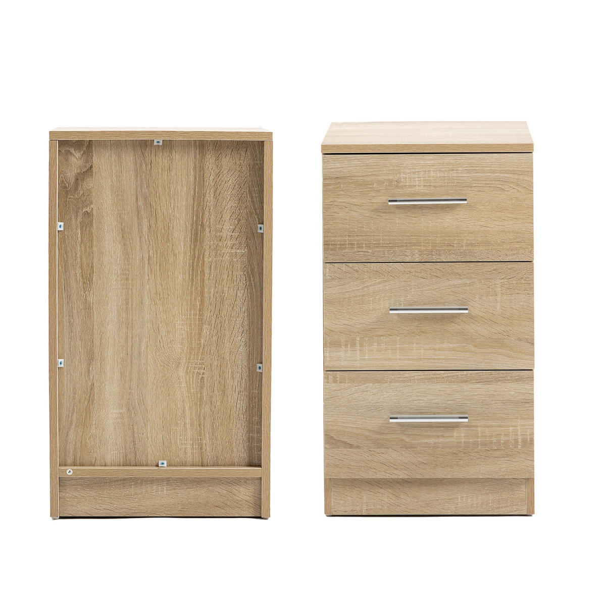 NACHTTISCH 2er-Set 37,6/35,2/65,5 cm natur aus Spanplatte 3 Laden - Weiß, Holzwerkstoff (35.2/65.5/37.6cm) - OKWISH