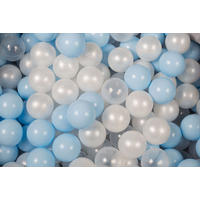 BÄLLE für Bällebad, Spielbälle, Plastikbälle für Kinder Set 200 pcs.: Perlweiß/Blau/Transparent - Blaugrau, Textil (7/7/7cm) - MeowBaby