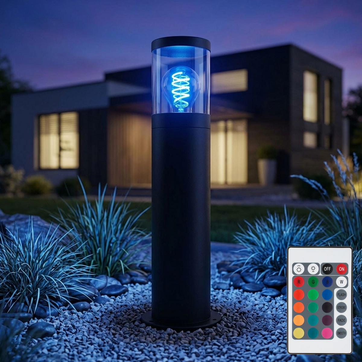 LED STEHLEUCHTE Edelstahl Schwarz - Schwarz, Metall (14/14/50cm) - Globo Lighting
