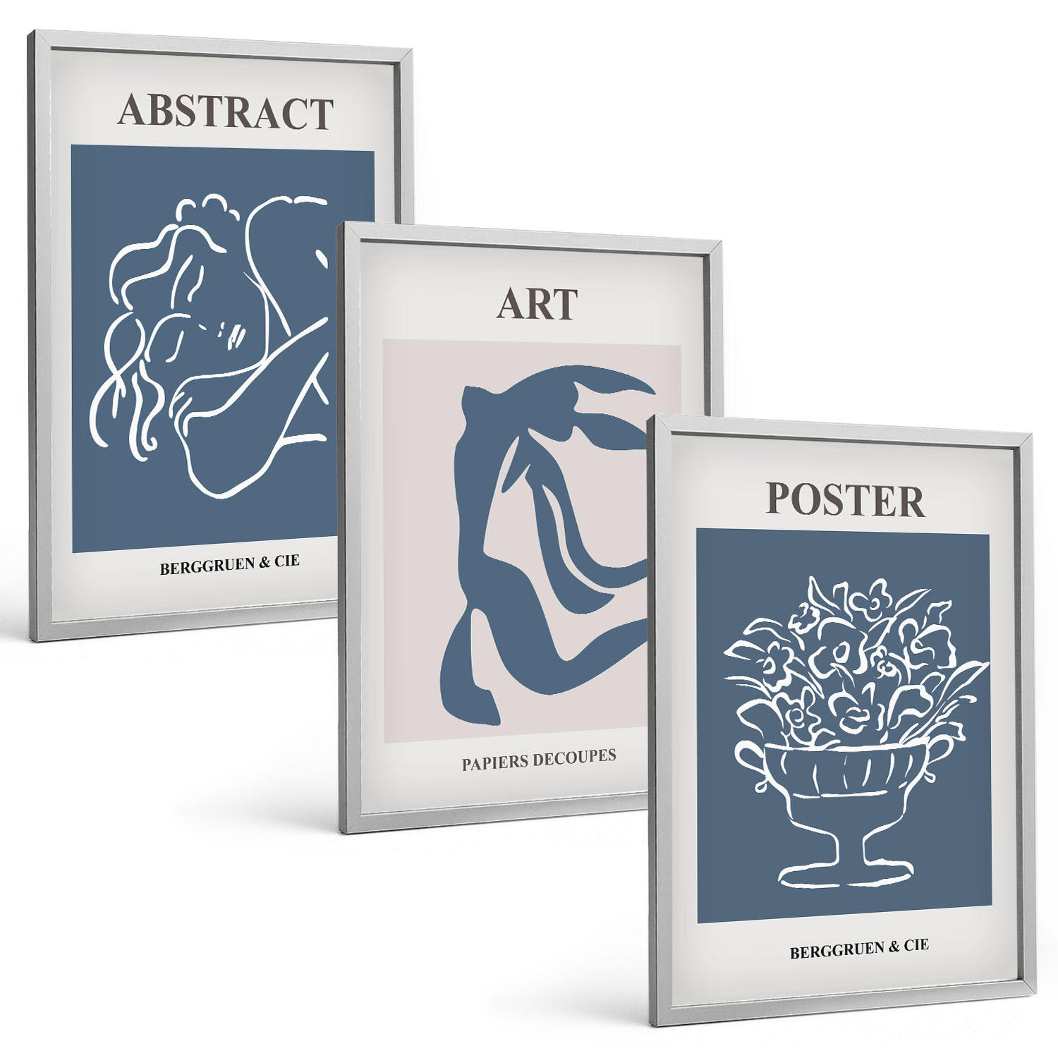 BILDER SET 3er Set - 40x60 cm Silberner Rahmen - Matisses stilvolle abstrakte Muster - Silberfarben, Kunststoff (40/60cm) - TULUP