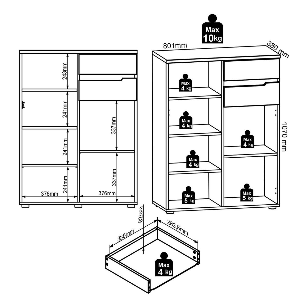 KOMMODE - Eiche Artisan Dekor / Graphit - 80 cm - Schwarz/Braun, Holzwerkstoff/Kunststoff (80/107/38cm) - home24