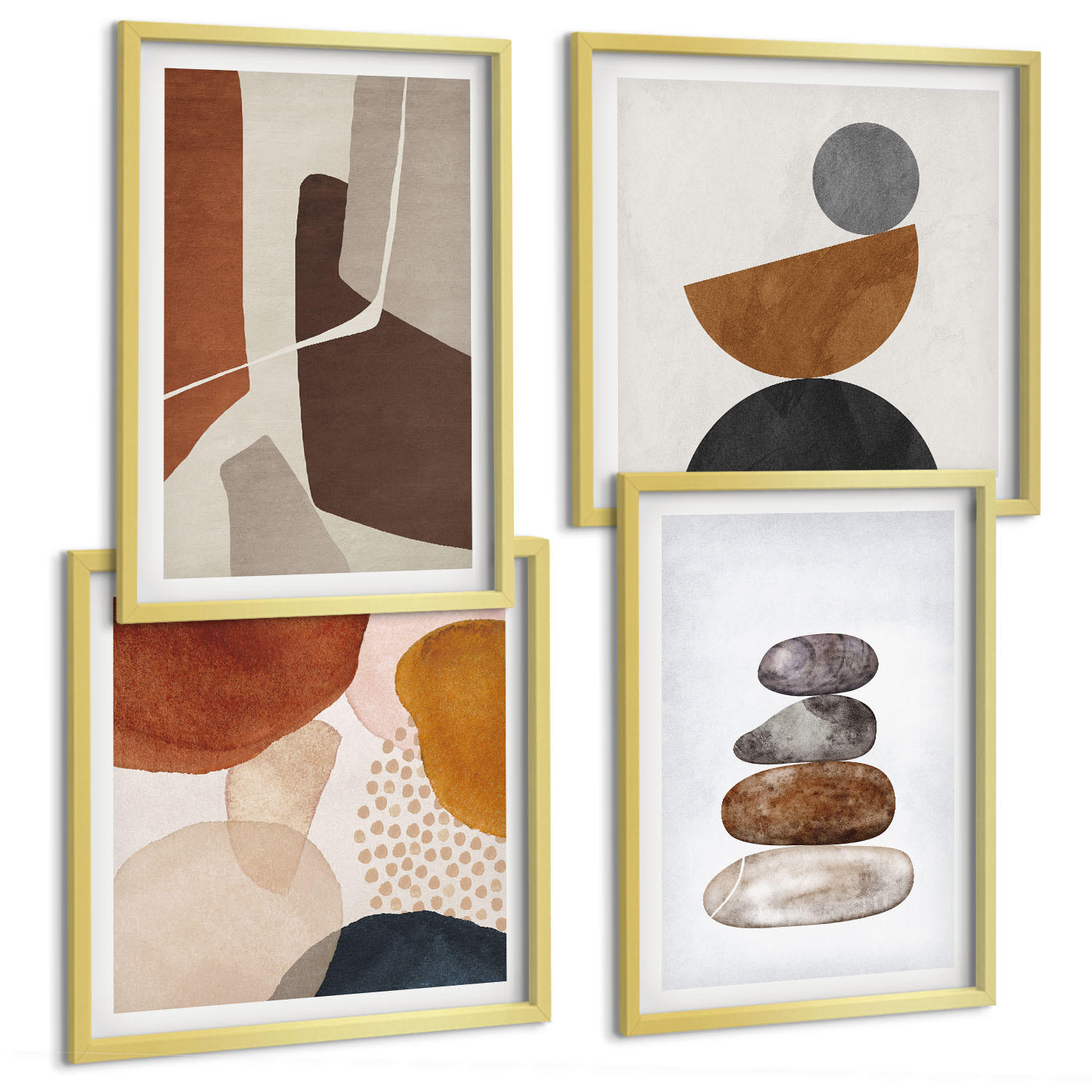 BILDER SET 4er Set - 50x50 cm & 40x60 cm Goldrahmen - Abstrakte Malerei Dekorationen - Goldfarben, Kunststoff (50/50cm) - TULUP