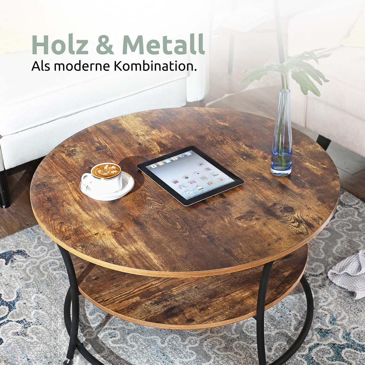 COUCHTISCH Lillie - Holzfarben / Metall - Ø 80cm - Naturfarben, Holzwerkstoff (80/80/45cm) - holz4home