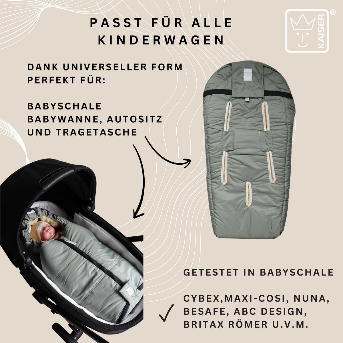 LAMMFELL-BABYSCHALENFUSSSACK Naadja, salbei green - Salbeigrün, Fell (39/10/80cm) - Kaiserbaby
