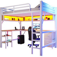 HOCHBETT mit Schreibtisch, Regalen und LED, Weiß, 140/200 cm - Weiß, Metall (140/200cm) - MIVRAY
