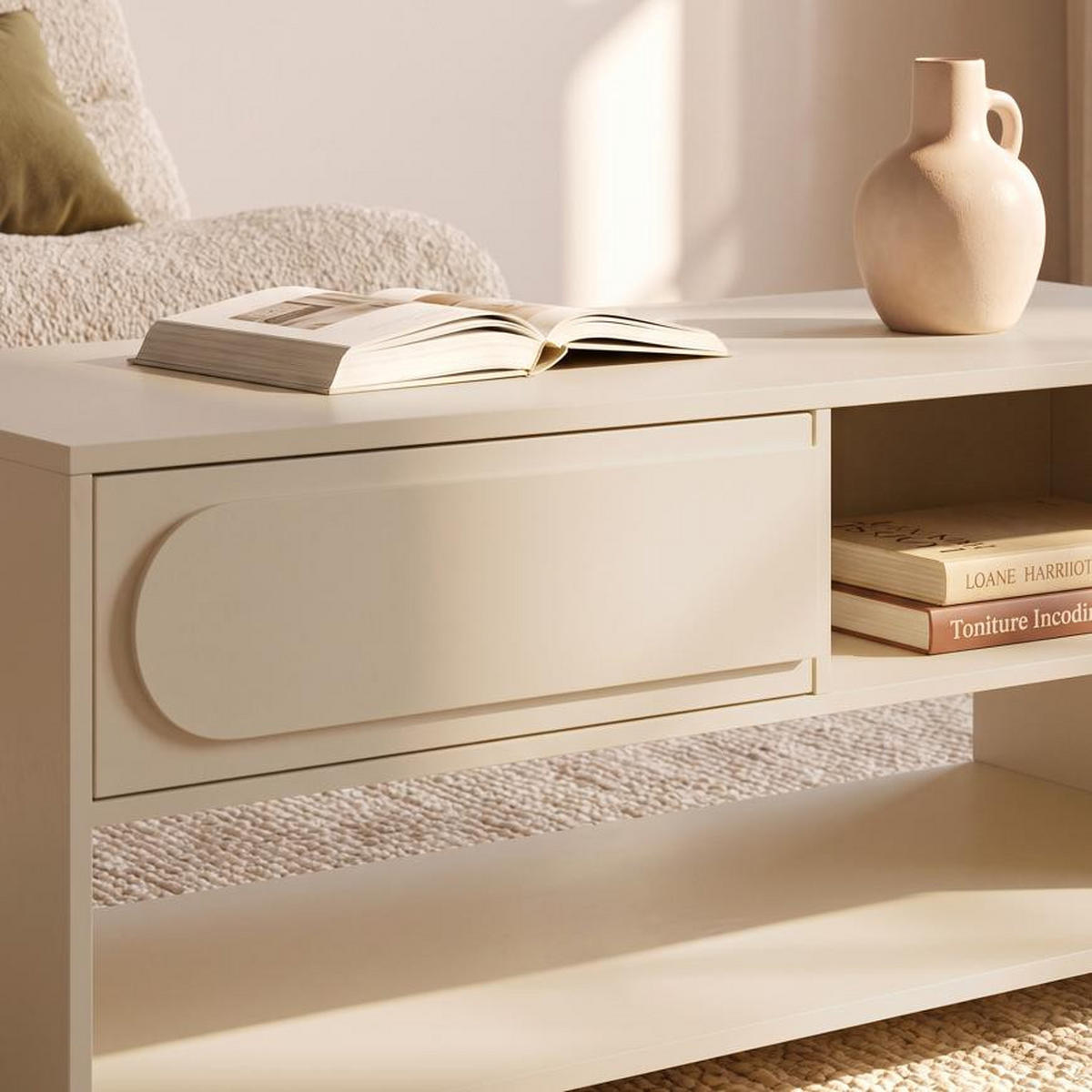 COUCHTISCH FLORA, beige, 110 cm, 1 Schublade, Melaminoberfläche - Beige, Holzwerkstoff (45/110/50cm) - Casanoov