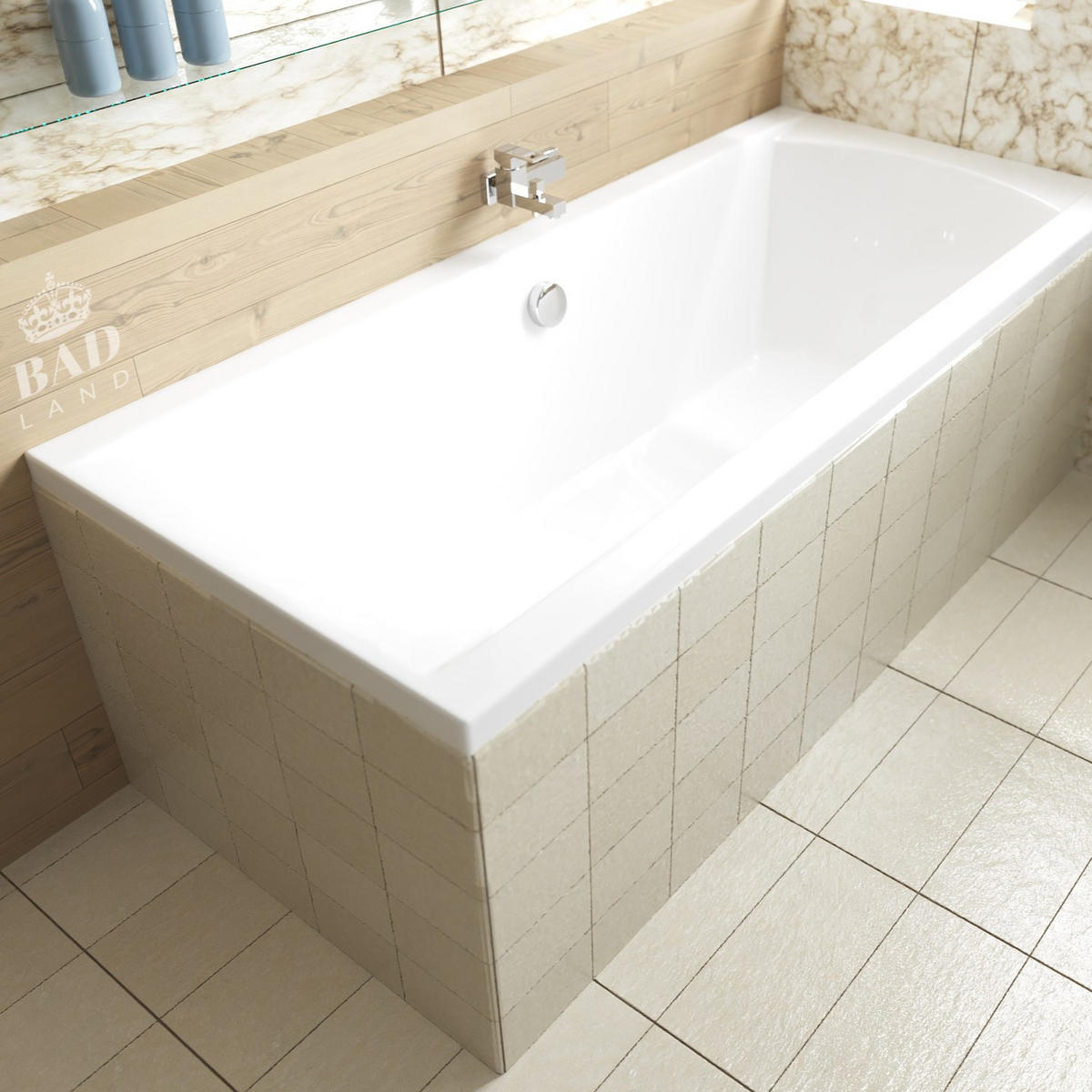BADEWANNE Rechteck INES 160/75 mit Träger Ablauf Füße - Weiß, Kunststoff (75/56/160cm) - bad land