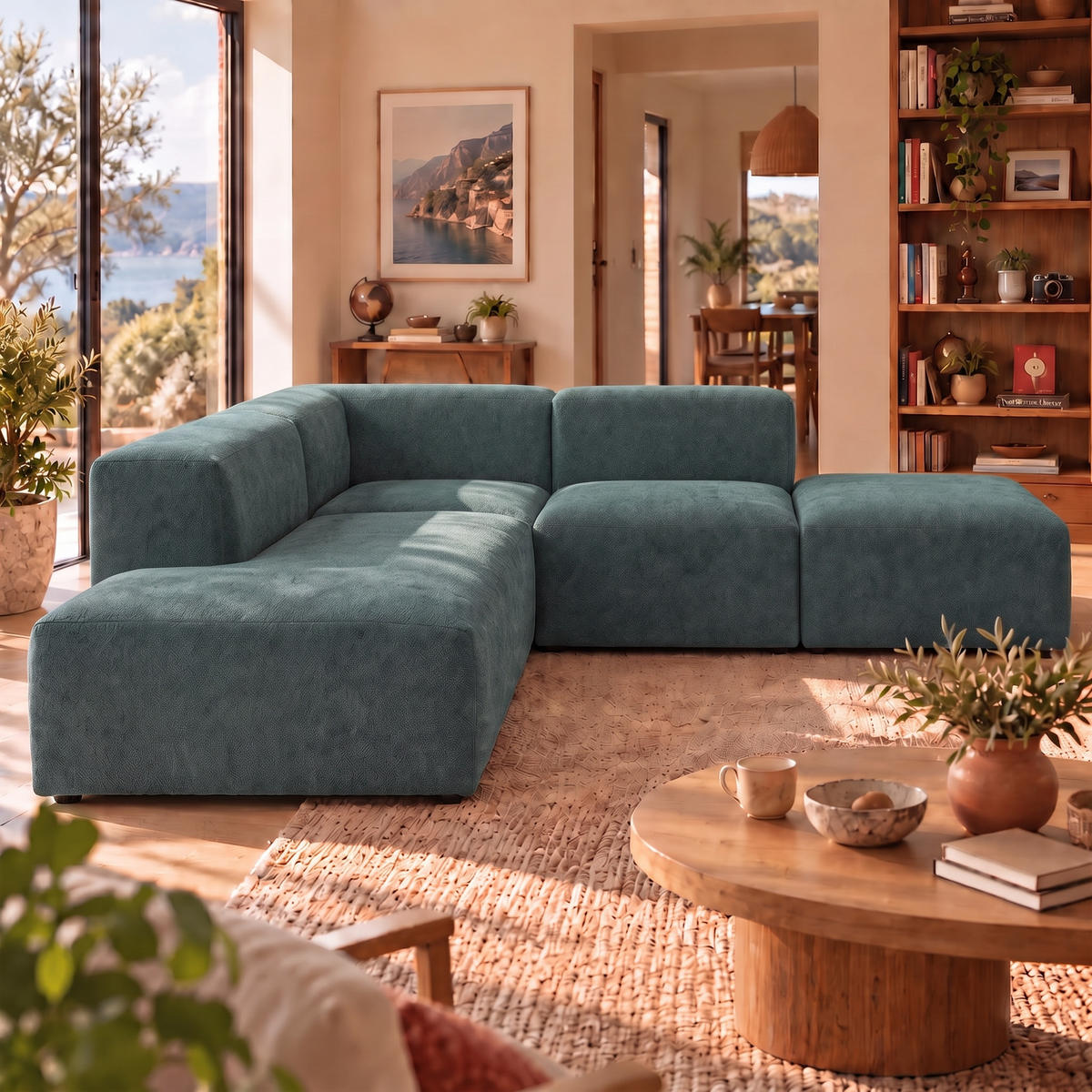 4-SITZER modulares Ecksofa HEAVEN SET 3 Links, Breite 270 cm Webstoff Dunkelgrün - Dunkelgrün/Schwarz, Holz/Kunststoff (245/270cm) - Muffo