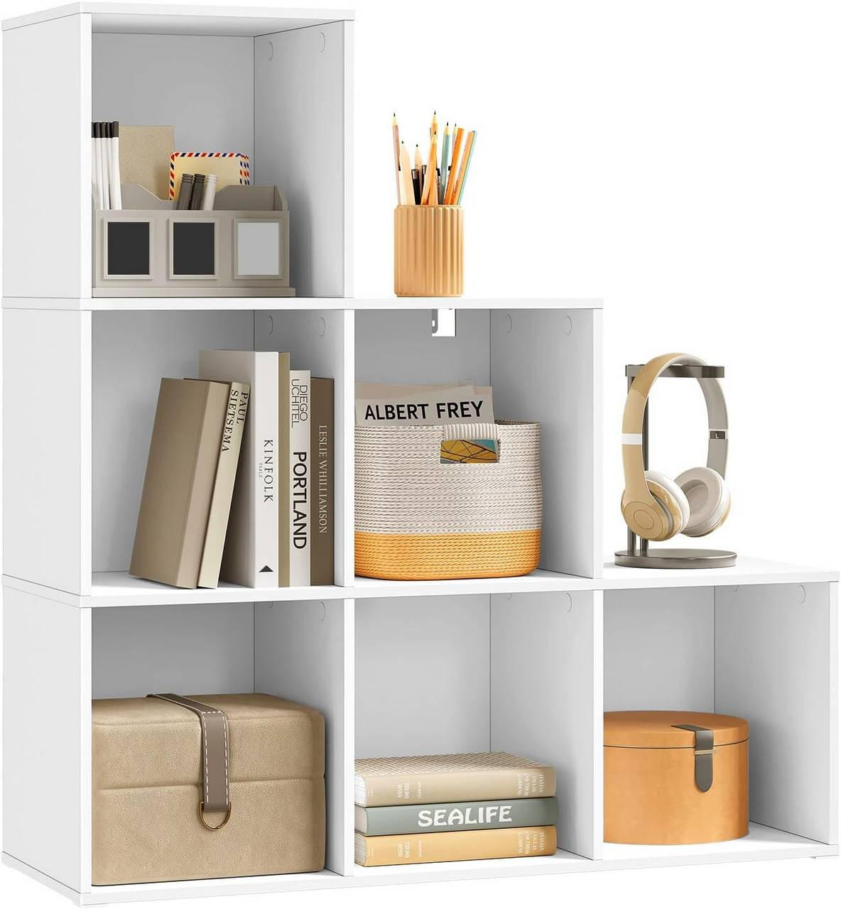 REGALE Bücherregal mit 6 Fächern, 90,5x90,5x30 cm, Weiß - Weiß, Holzwerkstoff (90.5/90.5/30cm) - Woltu