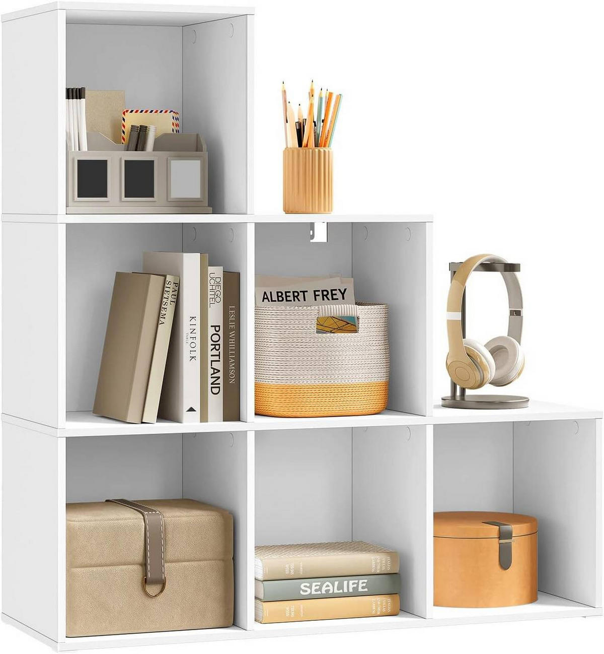 REGALE Bücherregal mit 6 Fächern, 90,5x90,5x30 cm, Weiß - Weiß, Holzwerkstoff (90.5/90.5/30cm) - Woltu