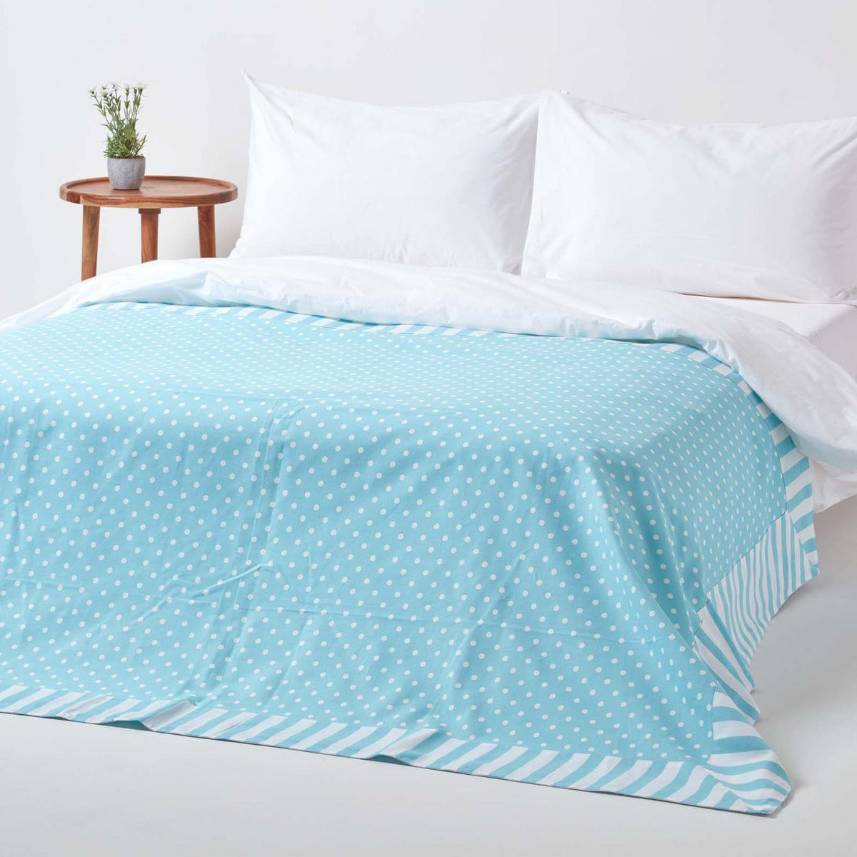ÜBERWURF 150/200 cm, gepunktet, 100% Baumwolle - Blau, Textil (150/200cm) - Homescapes