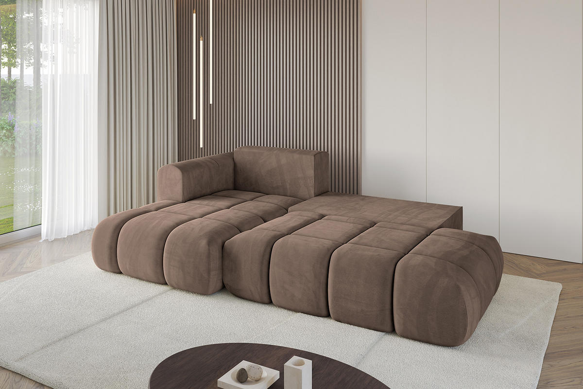 ECKSOFA Ottomane Links CLOUD-L 289x180x40 Braun Velours - Braun, Holzwerkstoff/Kunststoff (180/289cm) - ALTDECOR