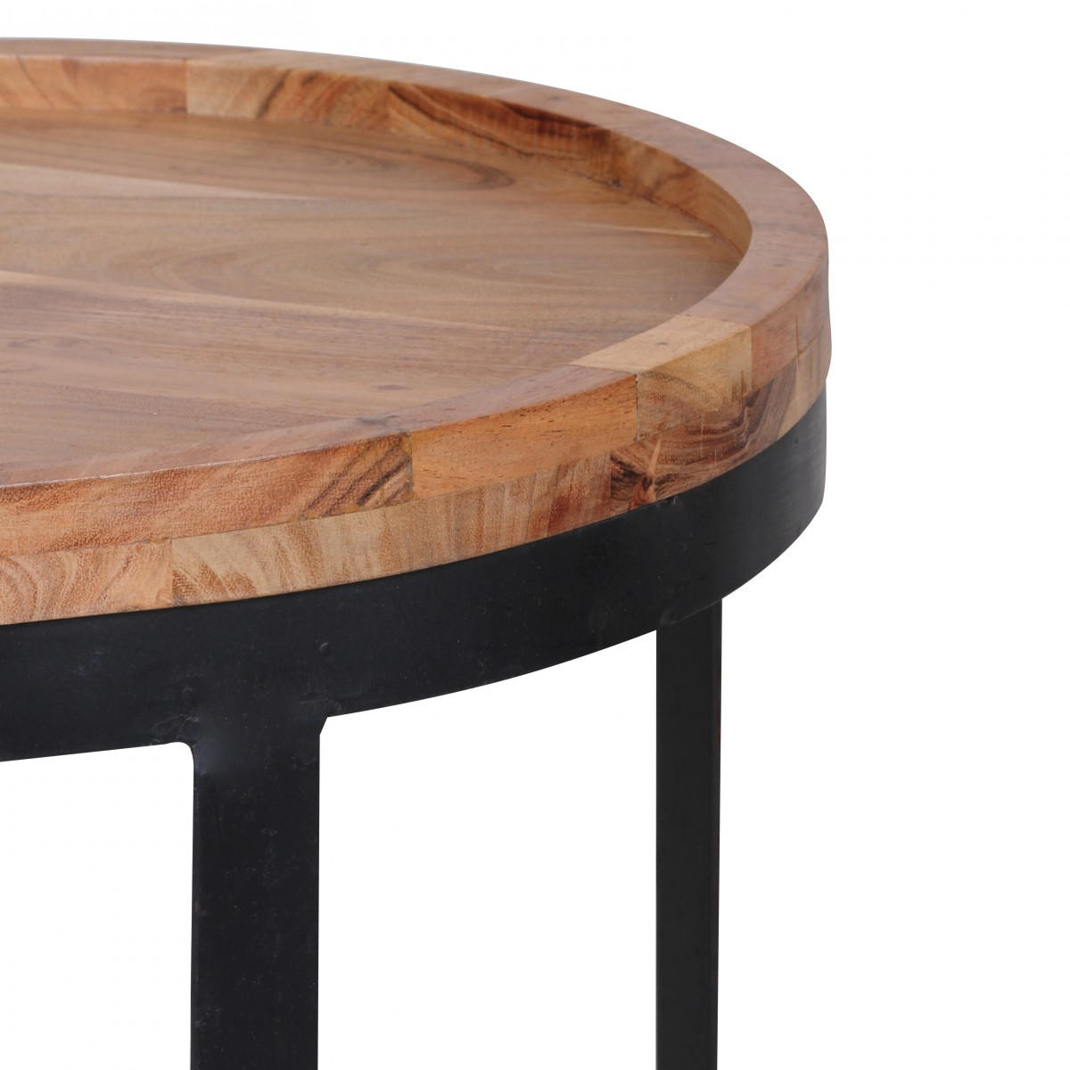 BEISTELLTISCH 2er Set Massivholz Metallgestell Rund Natur INDI, Beige 53x53x45 cm - Beige/Schwarz, Holz/Metall (53/53/45cm) - KADIMA DESIGN