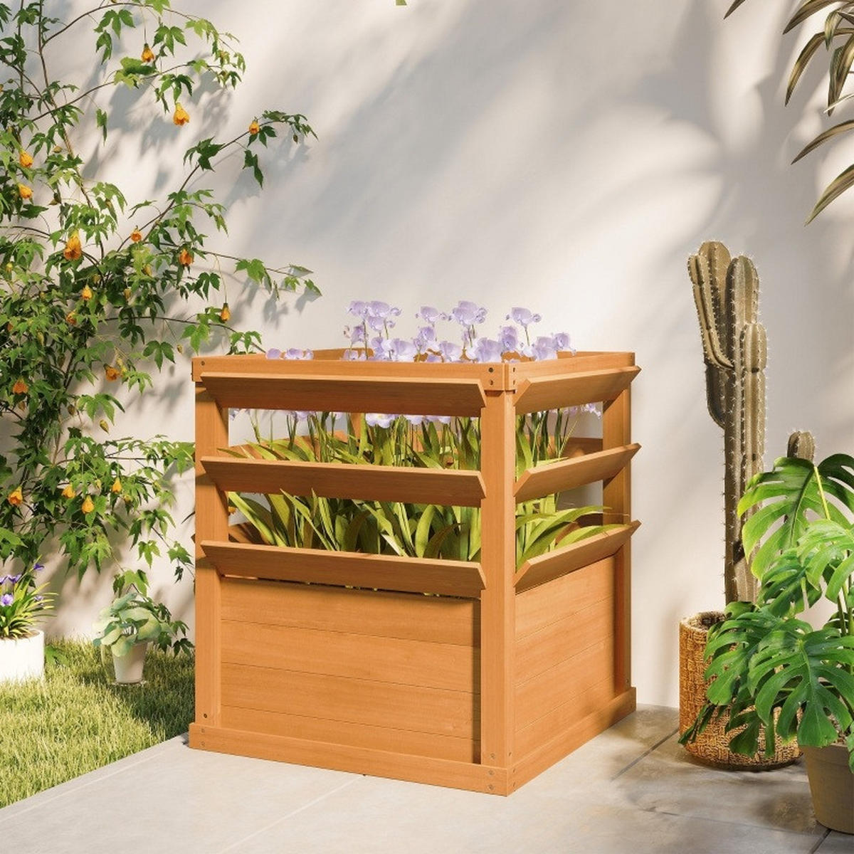 BLUMENKASTEN aus Fichtenholz 65x65x73 cm in Dunkelbraun mit Rankgitter - Dunkelbraun, Holz (65/73/65cm) - Modfu