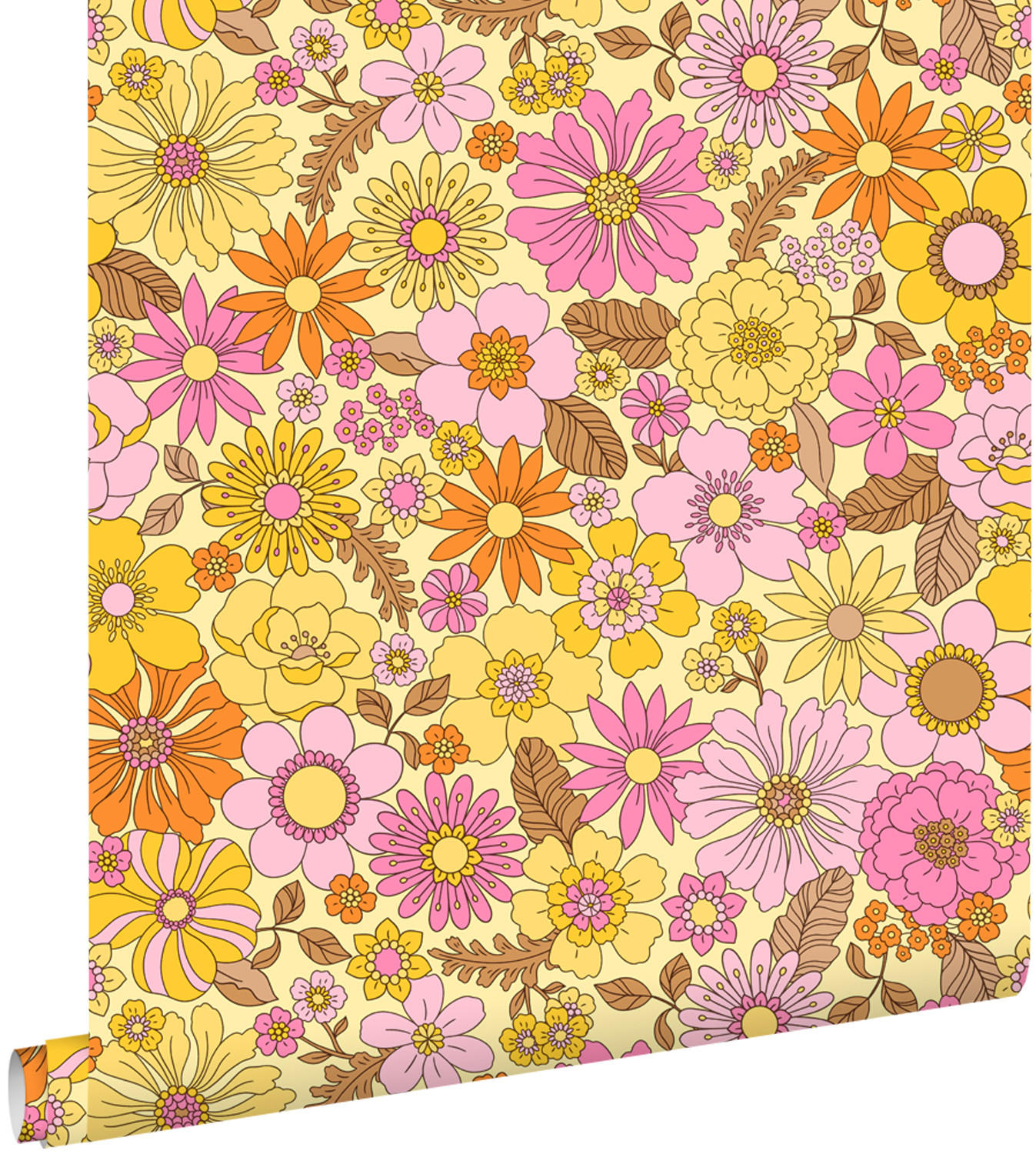 TAPETE Retro Blumen 50 x 900 cm - Gelb, Papier (50/900cm) - ESTAhome